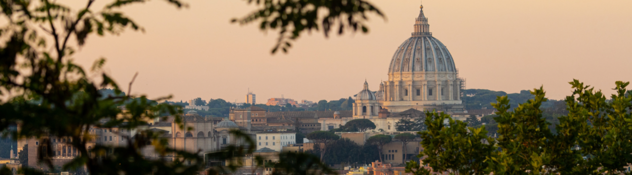 A sunset view of St. Peter's Basilica. 