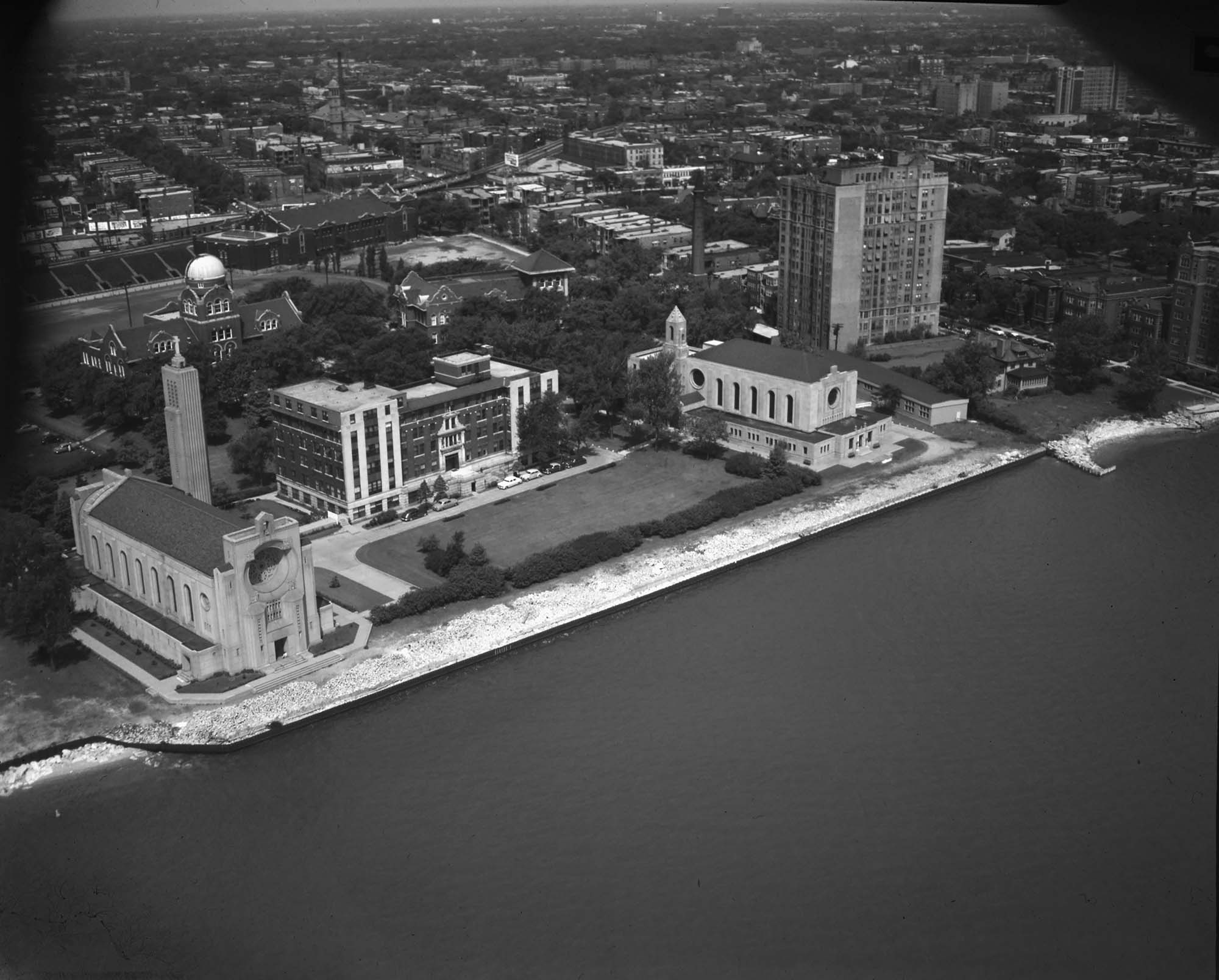 photo from the lake towards campus by Joe Smajo, ca 1950s