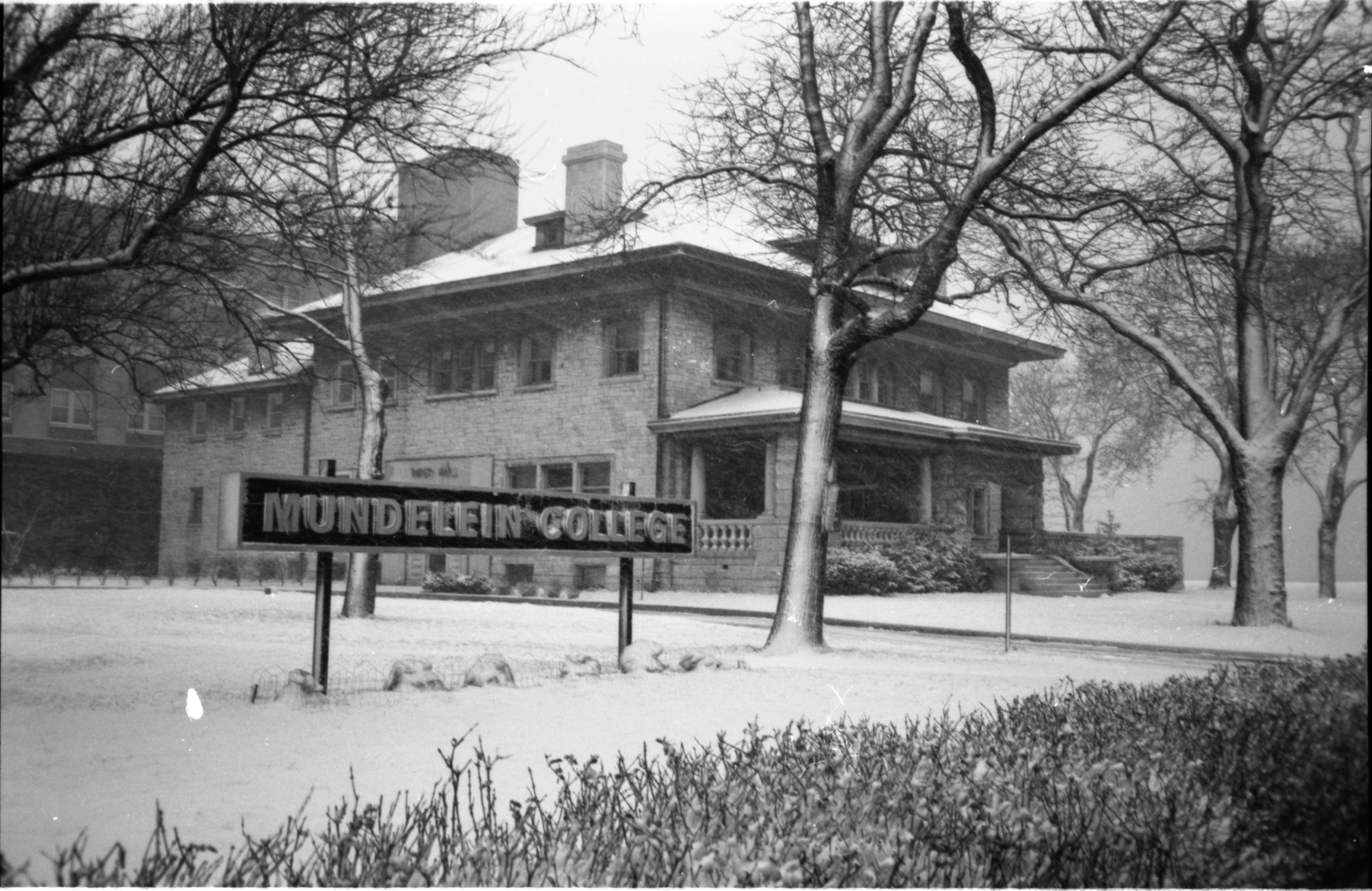 Snowfall at Piper Hall, circa 1970s. Frances Smith Papers